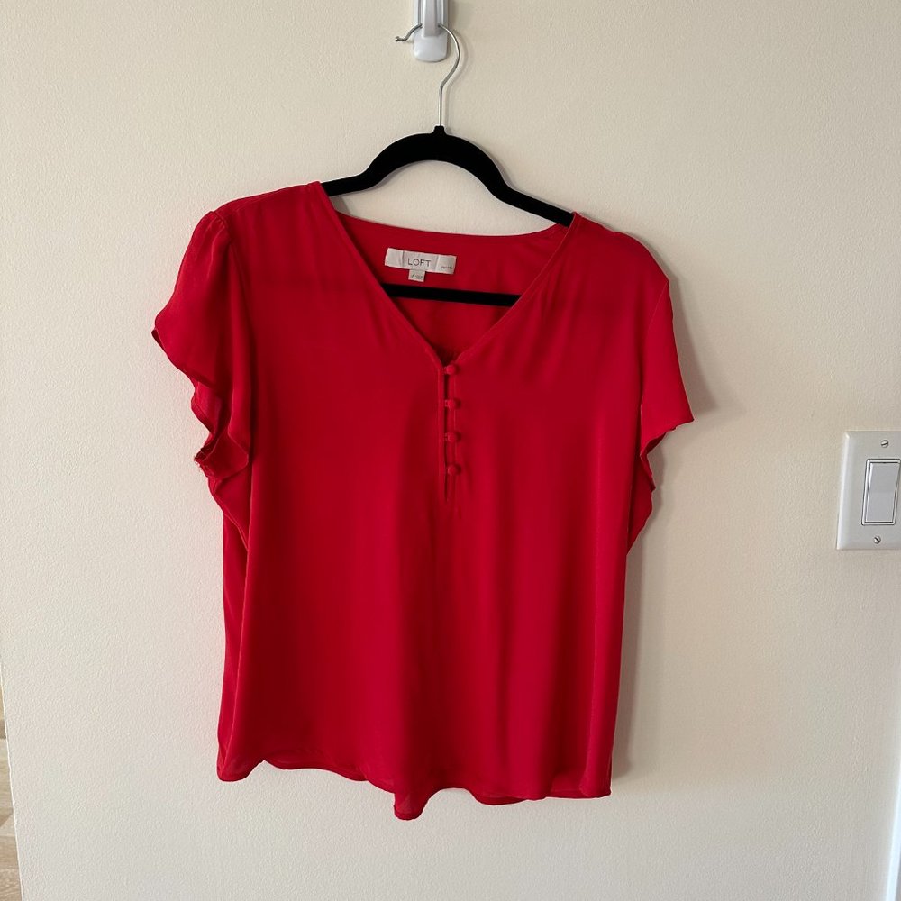 Loft Petite Red  Work Blouse